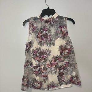 Anthropologie Moulinette Sœurs Floral Sheer Peplum Sleeveless Blouse Top Size 2